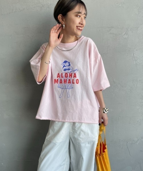 FUNG（ファング）の「[FUNG/ファング] 別注 ALOHA MAHALO カットオフプリントTシャツ（Tシャツ/カットソー・レディース・ピンク/ホワイト・M）」の11枚目の写真