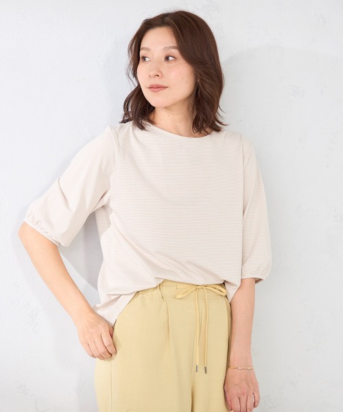 GALLORIA（ギャローリア）の「パフスリーブボーダーＴシャツ（Tシャツ/カットソー・レディース・ブラック/ベージュ・S/M/LL/L）」の2枚目の写真
