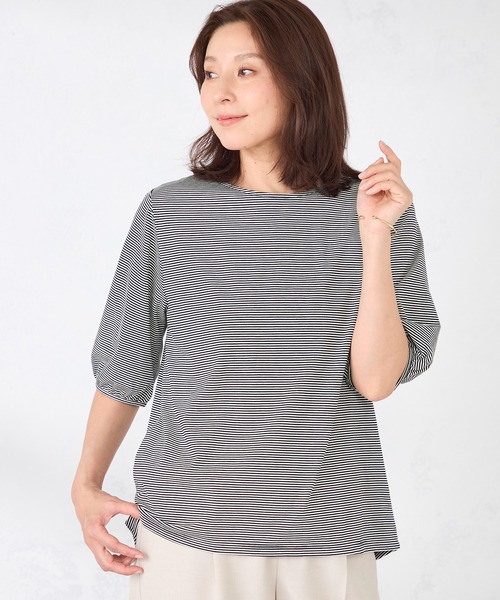 GALLORIA（ギャローリア）の「パフスリーブボーダーＴシャツ（Tシャツ/カットソー・レディース・ブラック/ベージュ・S/M/LL/L）」の3枚目の写真