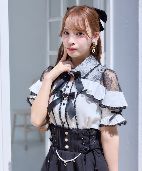 ROJITA(ロジータ)の「レース切替ボリュームフリルブラウス(シャツ/ブラウス・レディース・ピンク/ホワイト/ブラック/ボルドー・FREE)」の8枚目の写真