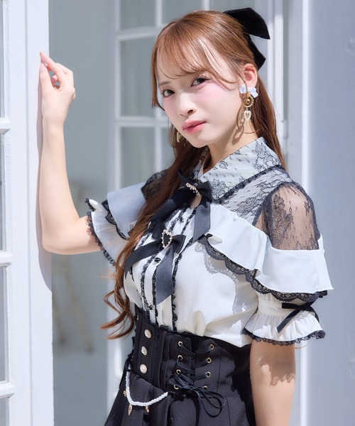 ROJITA(ロジータ)の「レース切替ボリュームフリルブラウス(シャツ/ブラウス・レディース・ピンク/ホワイト/ブラック/ボルドー・FREE)」の5枚目の写真