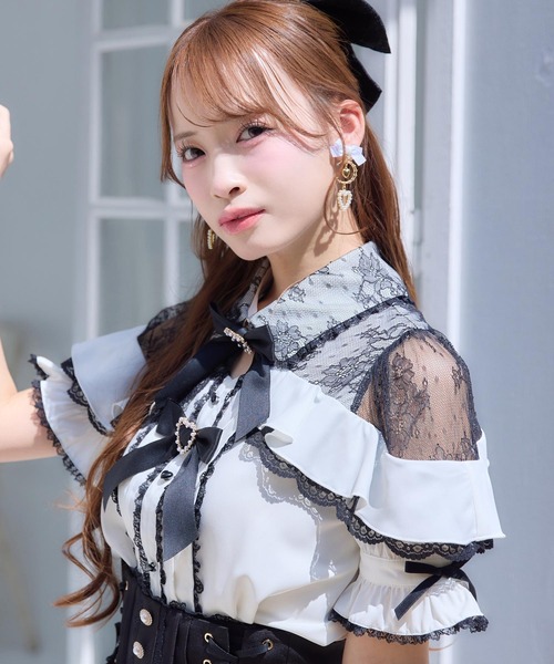 ROJITA(ロジータ)の「レース切替ボリュームフリルブラウス(シャツ/ブラウス・レディース・ピンク/ホワイト/ブラック/ボルドー・FREE)」の6枚目の写真
