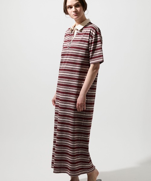 leswel(レスウェル)の「【M/L】マルチボーダーポロワンピース(ワンピース・レディース・エンジ/グレー/ブラック・M/L)」の1枚目の写真