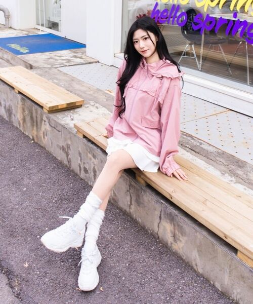 MASMARULEZ APPAREL(マスマルールズ アパレル)の「Check Frill Windbreaker Jacket_Pink(ナイロンジャケット・レディース・PINK・ONE SIZE)」の6枚目の写真