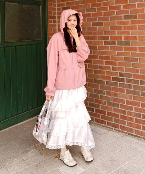 MASMARULEZ APPAREL(マスマルールズ アパレル)の「Check Frill Windbreaker Jacket_Pink(ナイロンジャケット・レディース・PINK・ONE SIZE)」の4枚目の写真
