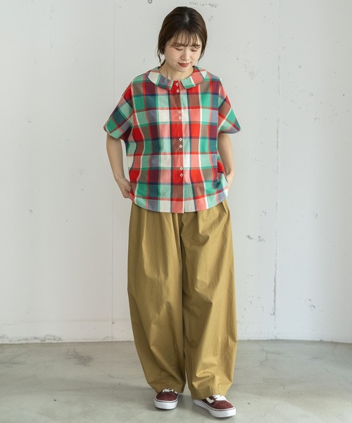 POU DOU DOU(プードゥドゥ)の「スクエアチェックラウンドカラーブラウス(シャツ/ブラウス・レディース・ブルー/ピンク/レッド・3)」の15枚目の写真