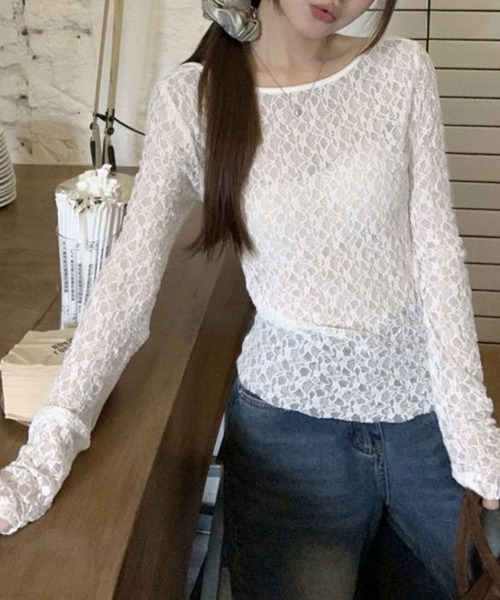 Miniministore(ミニミニストア)の「レーストップス前後2wayシアートップス(Tシャツ/カットソー・レディース・ホワイト/ブラック・FREE)」の4枚目の写真