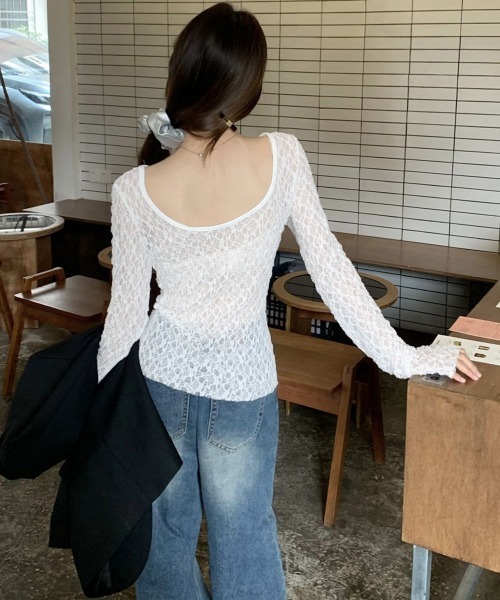 Miniministore(ミニミニストア)の「レーストップス前後2wayシアートップス(Tシャツ/カットソー・レディース・ホワイト/ブラック・FREE)」の6枚目の写真