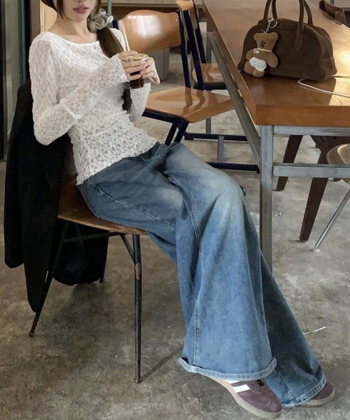 Miniministore(ミニミニストア)の「レーストップス前後2wayシアートップス(Tシャツ/カットソー・レディース・ホワイト/ブラック・FREE)」の13枚目の写真