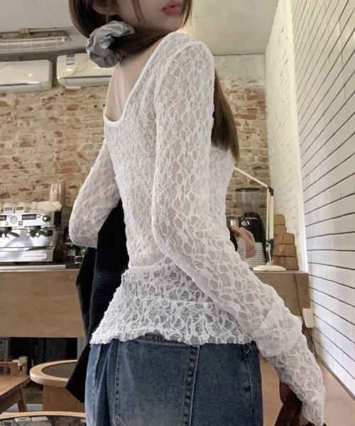 Miniministore(ミニミニストア)の「レーストップス前後2wayシアートップス(Tシャツ/カットソー・レディース・ホワイト/ブラック・FREE)」の15枚目の写真