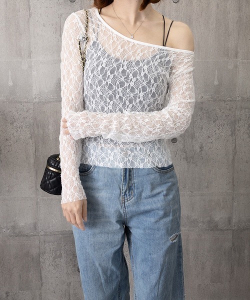Miniministore(ミニミニストア)の「レーストップス前後2wayシアートップス(Tシャツ/カットソー・レディース・ホワイト/ブラック・FREE)」の22枚目の写真
