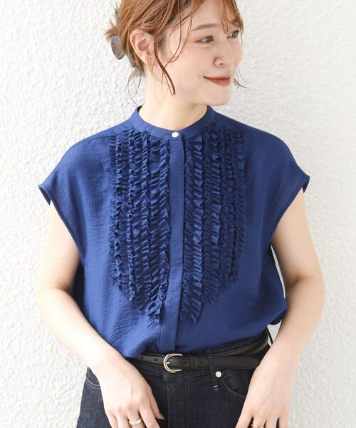 SHIPS（シップス）の「〈接触冷感/手洗い可能〉Jupiter 麻混 フリル ブラウス（シャツ/ブラウス・レディース・ブラウン/アイボリー/ライトブルー/ブルー/ブラック・ONE SIZE）」の5枚目の写真