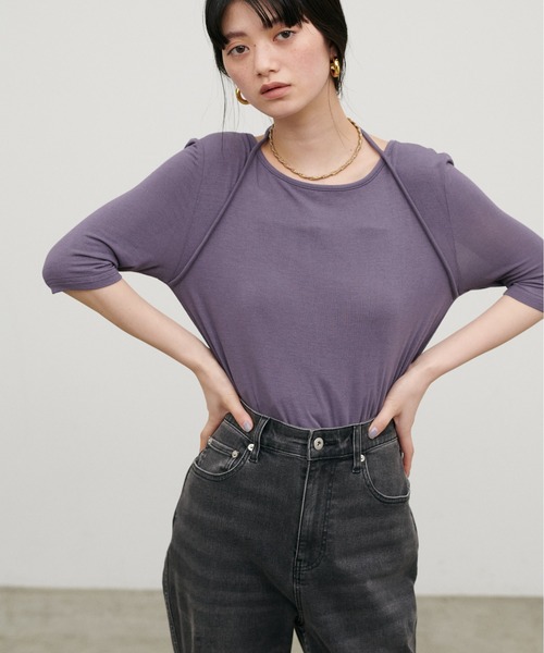 LARUTA（ラルータ）の「【LARUTA】ホルターネック風半袖カットソー（Tシャツ/カットソー・レディース・ブラック/パープル/カーキ/アイボリー・FREE）」の4枚目の写真