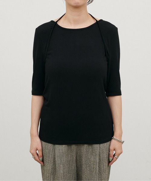 LARUTA（ラルータ）の「【LARUTA】ホルターネック風半袖カットソー（Tシャツ/カットソー・レディース・ブラック/パープル/カーキ/アイボリー・FREE）」の12枚目の写真