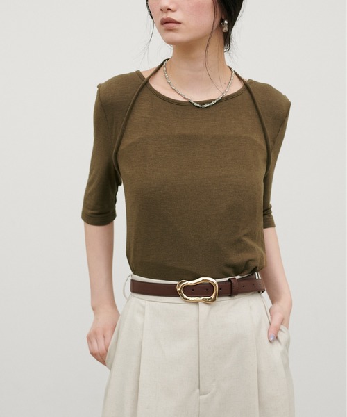 LARUTA（ラルータ）の「【LARUTA】ホルターネック風半袖カットソー（Tシャツ/カットソー・レディース・ブラック/パープル/カーキ/アイボリー・FREE）」の22枚目の写真