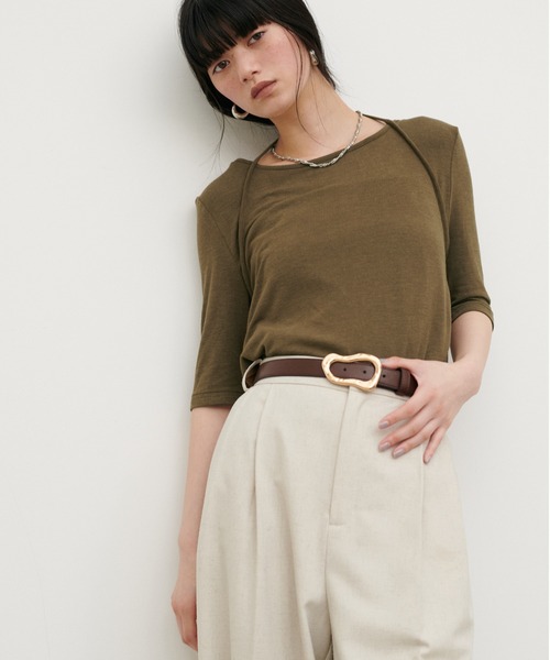 LARUTA（ラルータ）の「【LARUTA】ホルターネック風半袖カットソー（Tシャツ/カットソー・レディース・ブラック/パープル/カーキ/アイボリー・FREE）」の20枚目の写真