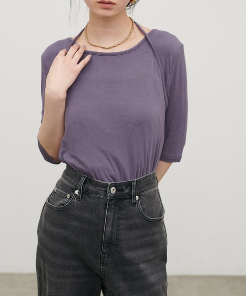 LARUTA（ラルータ）の「【LARUTA】ホルターネック風半袖カットソー（Tシャツ/カットソー・レディース・ブラック/パープル/カーキ/アイボリー・FREE）」の18枚目の写真