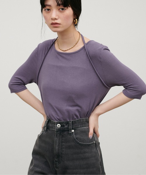 LARUTA（ラルータ）の「【LARUTA】ホルターネック風半袖カットソー（Tシャツ/カットソー・レディース・ブラック/パープル/カーキ/アイボリー・FREE）」の16枚目の写真