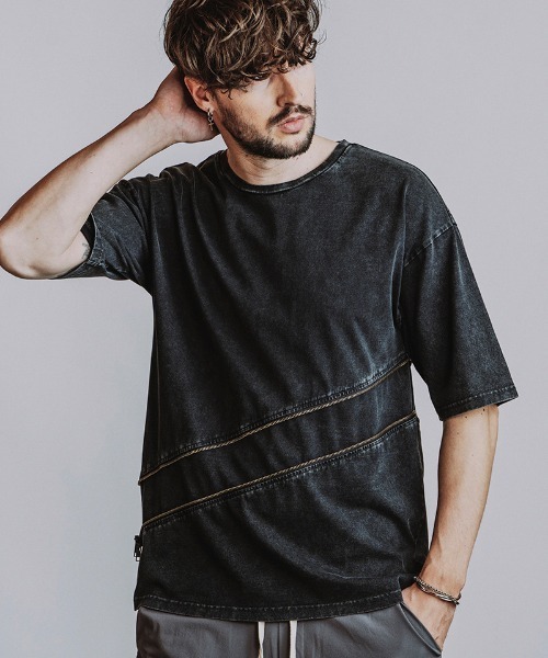 NO ID.(ノーアイディ)の「mt10531- 2WAY-ZIP-T Tシャツ(458006-494T)(Tシャツ/カットソー・メンズ・ブラック/グレー/ホワイト・ONE SIZE)」の2枚目の写真