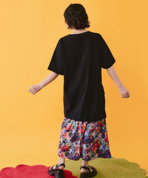 ScoLar(スカラー)の「162670:レースリボン×花ネコプリント 花柄スリット切替ワンピース(ワンピース・レディース・イエロー/ブラック/オフホワイト・M)」の10枚目の写真