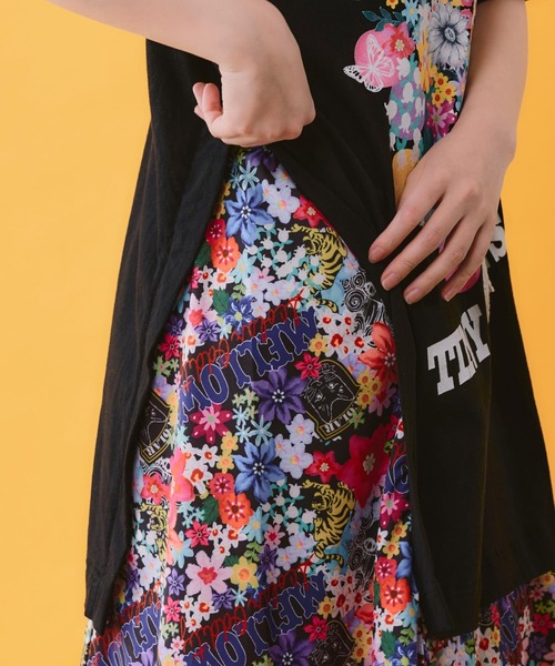 ScoLar(スカラー)の「162670:レースリボン×花ネコプリント 花柄スリット切替ワンピース(ワンピース・レディース・イエロー/ブラック/オフホワイト・M)」の13枚目の写真