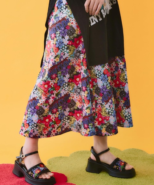 ScoLar(スカラー)の「162670:レースリボン×花ネコプリント 花柄スリット切替ワンピース(ワンピース・レディース・イエロー/ブラック/オフホワイト・M)」の14枚目の写真