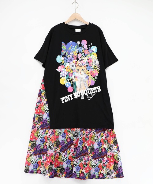 ScoLar(スカラー)の「162670:レースリボン×花ネコプリント 花柄スリット切替ワンピース(ワンピース・レディース・イエロー/ブラック/オフホワイト・M)」の16枚目の写真