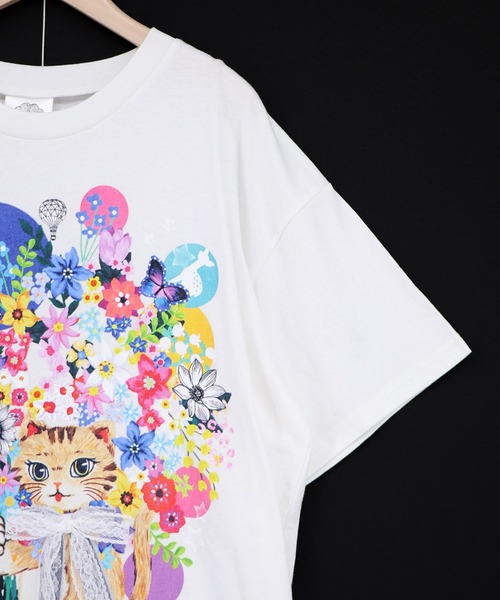 ScoLar(スカラー)の「162670:レースリボン×花ネコプリント 花柄スリット切替ワンピース(ワンピース・レディース・イエロー/ブラック/オフホワイト・M)」の4枚目の写真