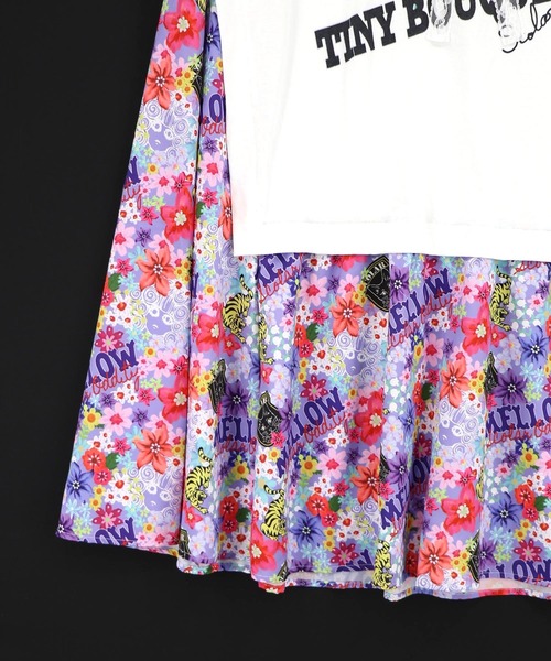 ScoLar(スカラー)の「162670:レースリボン×花ネコプリント 花柄スリット切替ワンピース(ワンピース・レディース・イエロー/ブラック/オフホワイト・M)」の6枚目の写真