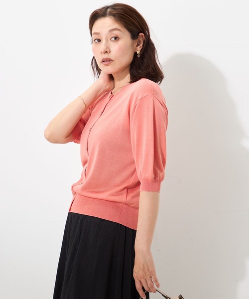 GALLORIA(ギャローリア)の「【接触冷感・ウォッシャブル】シアー半袖クルーカーデ(カーディガン/ボレロ・レディース・ブラック/オレンジ/ライトグレー・L/M/S/LL)」の3枚目の写真