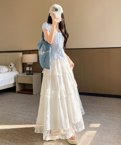 NoBelle(ノベル)の「シアーフリルレース ロングスカート(スカート・レディース・ホワイト・L/M/S)」の7枚目の写真