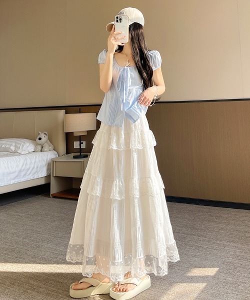 NoBelle(ノベル)の「シアーフリルレース ロングスカート(スカート・レディース・ホワイト・L/M/S)」の9枚目の写真