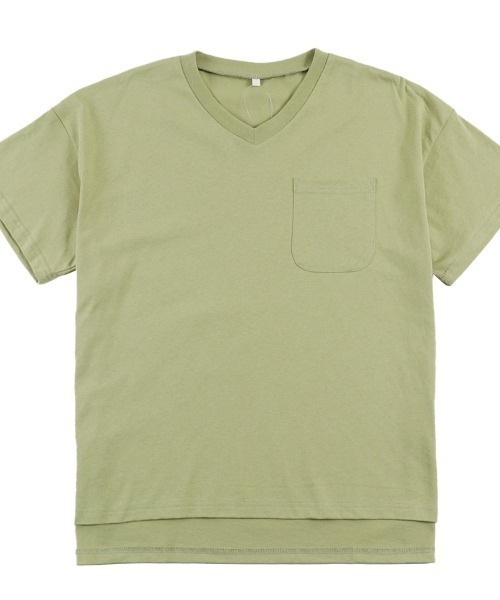 DOUBLE STEAL(ダブルスティール)の「20/-天竺 ポケット付き Vネック Tシャツ(無地)(Tシャツ/カットソー・レディース・グレイッシュベージュ/グリーン/ブルーグレー・MEDIUM)」の2枚目の写真