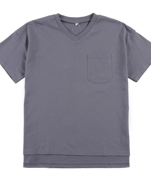 DOUBLE STEAL(ダブルスティール)の「20/-天竺 ポケット付き Vネック Tシャツ(無地)(Tシャツ/カットソー・レディース・グレイッシュベージュ/グリーン/ブルーグレー・MEDIUM)」の5枚目の写真