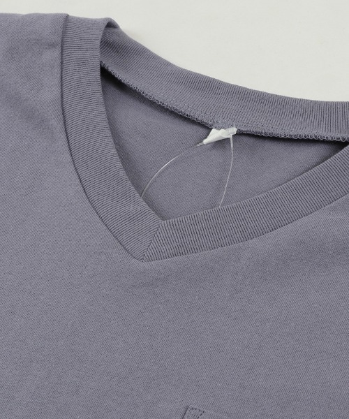DOUBLE STEAL(ダブルスティール)の「20/-天竺 ポケット付き Vネック Tシャツ(無地)(Tシャツ/カットソー・レディース・グレイッシュベージュ/グリーン/ブルーグレー・MEDIUM)」の6枚目の写真