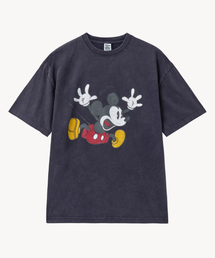 フェイドウォッシングジャンピング_ミッキー_ Tシャツ (ダークネイビー)