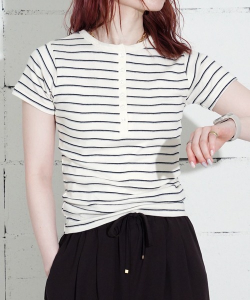 MILLER（ミラー）の「"02"≪Robert P. Miller≫パックT パネルリブ ヘンリーネック Tシャツ（Tシャツ/カットソー・レディース・ホワイト系1/オフホワイト/ブラック/チャコールグレー/ブラック系1・FREE）」の10枚目の写真
