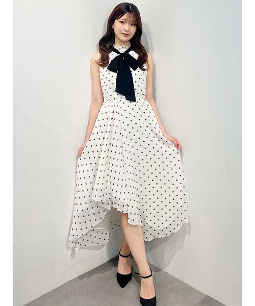 MERCURYDUO(マーキュリーデュオ)の「ドットバイカラーリボンイレヘムワンピース(ワンピース・レディース・ブラック/オフホワイト・FREE)」の10枚目の写真