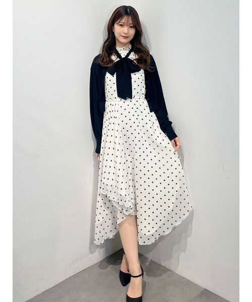 MERCURYDUO(マーキュリーデュオ)の「ドットバイカラーリボンイレヘムワンピース(ワンピース・レディース・ブラック/オフホワイト・FREE)」の13枚目の写真