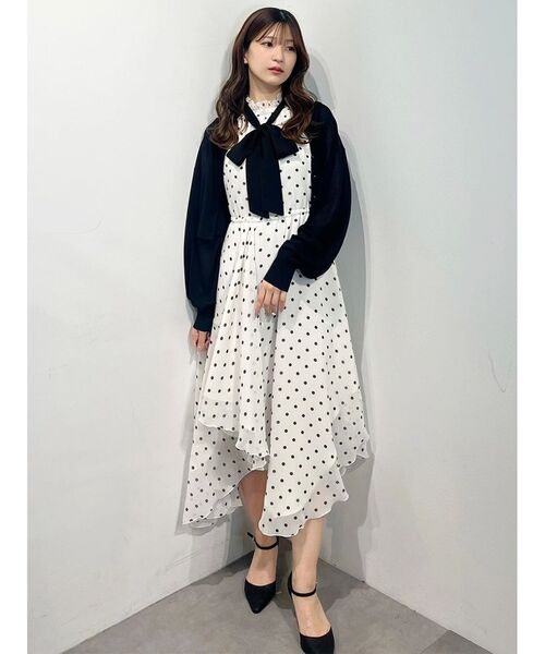 MERCURYDUO(マーキュリーデュオ)の「ドットバイカラーリボンイレヘムワンピース(ワンピース・レディース・ブラック/オフホワイト・FREE)」の14枚目の写真