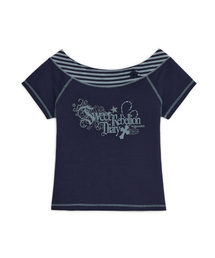 スイートストライプボートネックTシャツ(ネイビー)