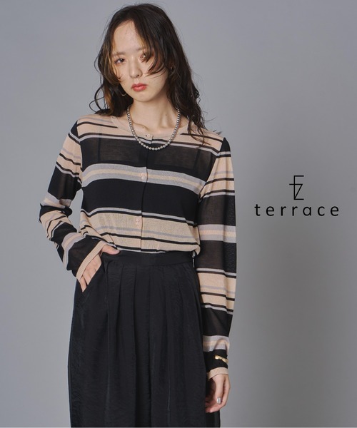 terrace(テラス)の「【接触冷感】マルチボーダーニットカーディガン(カーディガン/ボレロ・レディース・ブルー/アイボリー/ブラック・FREE)」の3枚目の写真