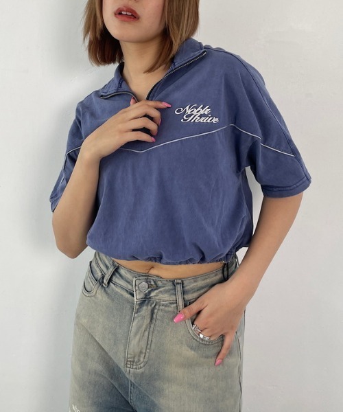 ROGER AND RAW(ロジャーアンドロウ)の「パイピングロゴ刺繍 ハイネック半袖トップス(Tシャツ/カットソー・レディース・ホワイト/ブラック/グリーン/ネイビー・FREE)」の16枚目の写真