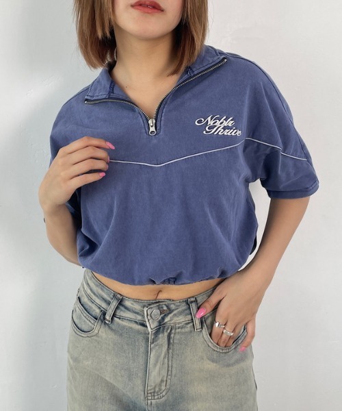 ROGER AND RAW(ロジャーアンドロウ)の「パイピングロゴ刺繍 ハイネック半袖トップス(Tシャツ/カットソー・レディース・ホワイト/ブラック/グリーン/ネイビー・FREE)」の15枚目の写真