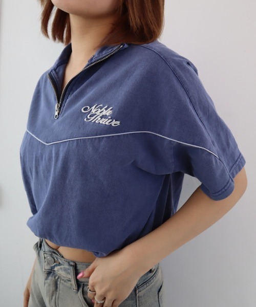 ROGER AND RAW(ロジャーアンドロウ)の「パイピングロゴ刺繍 ハイネック半袖トップス(Tシャツ/カットソー・レディース・ホワイト/ブラック/グリーン/ネイビー・FREE)」の14枚目の写真