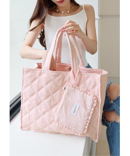 LUDICRUM（ルーディクルム）の「Pile tote bag with mini pouch（トートバッグ・レディース・ピンク/ネイビー/グレー・FREE）」の9枚目の写真