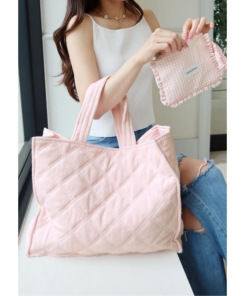 LUDICRUM（ルーディクルム）の「Pile tote bag with mini pouch（トートバッグ・レディース・ピンク/ネイビー/グレー・FREE）」の10枚目の写真