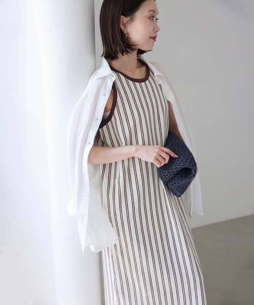 SLOBE IENA(スローブイエナ)の「《シリーズあり》パイル風ストライプ アメスリワンピース(ワンピース・レディース・アイボリー・FREE)」の8枚目の写真