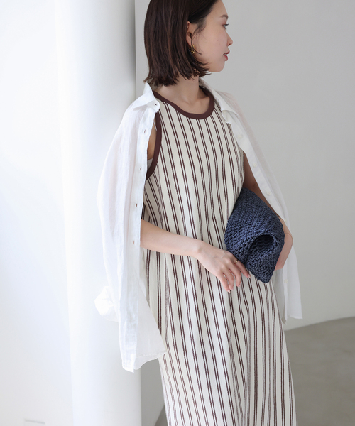 SLOBE IENA(スローブイエナ)の「《シリーズあり》パイル風ストライプ アメスリワンピース(ワンピース・レディース・アイボリー・FREE)」の9枚目の写真