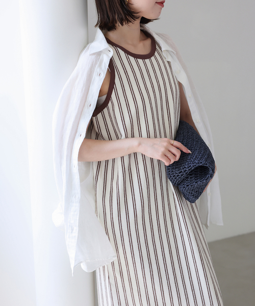 SLOBE IENA(スローブイエナ)の「《シリーズあり》パイル風ストライプ アメスリワンピース(ワンピース・レディース・アイボリー・FREE)」の10枚目の写真